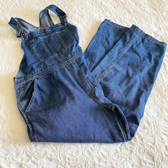 Vintage HAIKS Bib Overall Denim Women M ? Workwear Wide Leg 90s Y2K 29" Inseam - Picture 6 of 12
